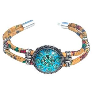 Blue Green Charm Cork Cord Bracelet